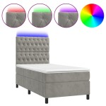 vidaXL Pat cu arcuri, saltea și LED, gri deschis, 100x200 cm, catifea vidaXL Pat cu arcuri, saltea și LED, gri deschis, 100x200 cm, catifea