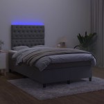 vidaXL Pat cu arcuri, saltea și LED, gri închis, 120x200 cm, catifea