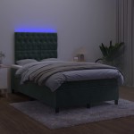 vidaXL Pat cu arcuri, saltea și LED, verde închis, 120x200 cm, catifea vidaXL Pat cu arcuri, saltea și LED, verde închis, 120x200 cm, catifea