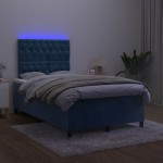 vidaXL Pat cu arcuri, saltea și LED, albastru, 120x200 cm, catifea vidaXL Pat cu arcuri, saltea și LED, albastru, 120x200 cm, catifea