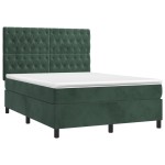 vidaXL Pat cu arcuri, saltea și LED, verde închis, 140x190 cm, catifea vidaXL Pat cu arcuri, saltea și LED, verde închis, 140x190 cm, catifea