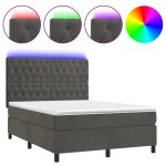 vidaXL Pat cu arcuri, saltea și LED, gri închis, 140x200 cm, catifea vidaXL Pat cu arcuri, saltea și LED, gri închis, 140x200 cm, catifea