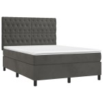 vidaXL Pat cu arcuri, saltea și LED, gri închis, 140x200 cm, catifea vidaXL Pat cu arcuri, saltea și LED, gri închis, 140x200 cm, catifea