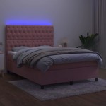 vidaXL Pat cu arcuri, saltea și LED, negru, 140x200 cm, catifea vidaXL Pat cu arcuri, saltea și LED, negru, 140x200 cm, catifea