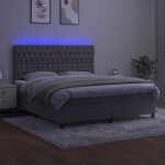 vidaXL Pat cu arcuri, saltea și LED, gri deschis, 160x200 cm, catifea