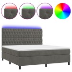 vidaXL Pat cu arcuri, saltea și LED, gri închis, 160x200 cm, catifea vidaXL Pat cu arcuri, saltea și LED, gri închis, 160x200 cm, catifea