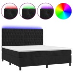 vidaXL Pat cu arcuri, saltea și LED, negru, 160x200 cm, catifea vidaXL Pat cu arcuri, saltea și LED, negru, 160x200 cm, catifea