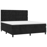 vidaXL Pat cu arcuri, saltea și LED, negru, 160x200 cm, catifea vidaXL Pat cu arcuri, saltea și LED, negru, 160x200 cm, catifea