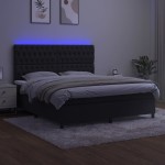 vidaXL Pat cu arcuri, saltea și LED, negru, 160x200 cm, catifea vidaXL Pat cu arcuri, saltea și LED, negru, 160x200 cm, catifea