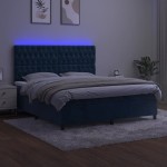 vidaXL Pat cu arcuri, saltea și LED, bleumarin, 160x200 cm, catifea