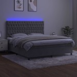 vidaXL Pat cu arcuri, saltea și LED, gri deschis, 180x200 cm, catifea