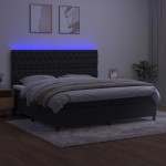 vidaXL Pat cu arcuri, saltea și LED, negru, 200x200 cm, catifea