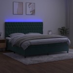 vidaXL Pat cu arcuri, saltea și LED, verde închis, 200x200 cm, catifea vidaXL Pat cu arcuri, saltea și LED, verde închis, 200x200 cm, catifea