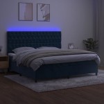 vidaXL Pat cu arcuri, saltea și LED, bleumarin, 200x200 cm, catifea