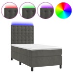 vidaXL Pat cu arcuri, saltea și LED, gri închis, 90x190 cm, catifea