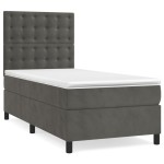 vidaXL Pat cu arcuri, saltea și LED, gri închis, 90x190 cm, catifea