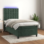 vidaXL Pat cu arcuri, saltea și LED, verde închis, 90x190 cm, catifea vidaXL Pat cu arcuri, saltea și LED, verde închis, 90x190 cm, catifea