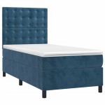 vidaXL Pat cu arcuri, saltea și LED, bleumarin, 90x190 cm, catifea