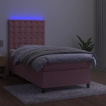 vidaXL Pat cu arcuri, saltea și LED, roz, 90x190 cm, catifea