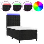 vidaXL Pat cu arcuri, saltea și LED, negru, 90x200 cm, catifea