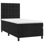 vidaXL Pat cu arcuri, saltea și LED, negru, 90x200 cm, catifea