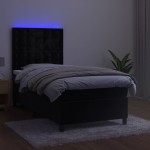 vidaXL Pat cu arcuri, saltea și LED, negru, 90x200 cm, catifea