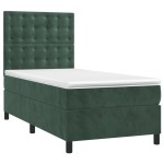 vidaXL Pat cu arcuri, saltea și LED, verde, 90x200 cm, catifea