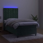 vidaXL Pat cu arcuri, saltea și LED, verde, 90x200 cm, catifea