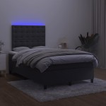 vidaXL Pat cu arcuri, saltea și LED, negru, 120x200 cm, catifea