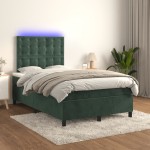 vidaXL Pat cu arcuri, saltea și LED, verde închis, 120x200 cm, catifea vidaXL Pat cu arcuri, saltea și LED, verde închis, 120x200 cm, catifea