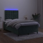 vidaXL Pat cu arcuri, saltea și LED, verde închis, 120x200 cm, catifea vidaXL Pat cu arcuri, saltea și LED, verde închis, 120x200 cm, catifea