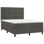 vidaXL Pat cu arcuri, saltea și LED, gri închis, 140x190 cm, catifea