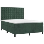vidaXL Pat cu arcuri, saltea și LED, verde închis, 140x190 cm, catifea vidaXL Pat cu arcuri, saltea și LED, verde închis, 140x190 cm, catifea