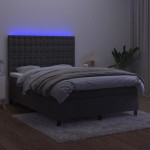 vidaXL Pat cu arcuri, saltea și LED, gri închis, 140x200 cm, catifea