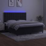 vidaXL Pat cu arcuri, saltea și LED, negru, 160x200 cm, catifea