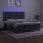 vidaXL Pat cu arcuri, saltea și LED, gri închis, 180x200 cm, catifea