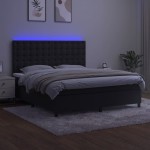 vidaXL Pat cu arcuri, saltea și LED, negru, 180x200 cm, catifea vidaXL Pat cu arcuri, saltea și LED, negru, 180x200 cm, catifea