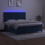 vidaXL Pat cu arcuri, saltea și LED, bleumarin, 180x200 cm, catifea