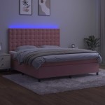 vidaXL Pat cu arcuri, saltea & LED, roz, 180x200 cm, catifea