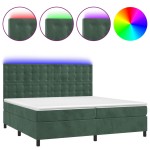 vidaXL Pat cu arcuri, saltea și LED, verde închis, 200x200 cm, catifea vidaXL Pat cu arcuri, saltea și LED, verde închis, 200x200 cm, catifea