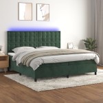 vidaXL Pat cu arcuri, saltea și LED, verde închis, 200x200 cm, catifea vidaXL Pat cu arcuri, saltea și LED, verde închis, 200x200 cm, catifea