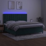 vidaXL Pat cu arcuri, saltea și LED, verde închis, 200x200 cm, catifea vidaXL Pat cu arcuri, saltea și LED, verde închis, 200x200 cm, catifea
