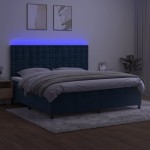 vidaXL Pat cu arcuri, saltea și LED, bleumarin, 200x200 cm, catifea