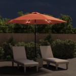 vidaXL Umbrelă de soare cu LED-uri și stâlp oțel, cărămiziu, 300 cm