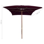 vidaXL Umbrelă de soare de grădină, stâlp lemn, roșu bordo, 200x300 cm