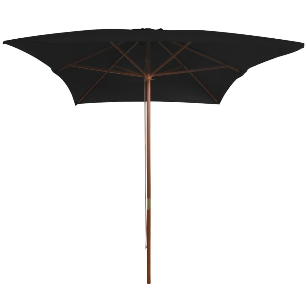 vidaXL Umbrelă de soare cu stâlp din lemn, negru, 200x300 cm