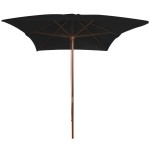 vidaXL Umbrelă de soare cu stâlp din lemn, negru, 200x300 cm