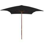 vidaXL Umbrelă de soare cu stâlp din lemn, negru, 200x300 cm