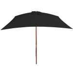 vidaXL Umbrelă de soare cu stâlp din lemn, negru, 200x300 cm