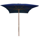 vidaXL Umbrelă de soare cu stâlp din lemn, albastru, 200x300 cm